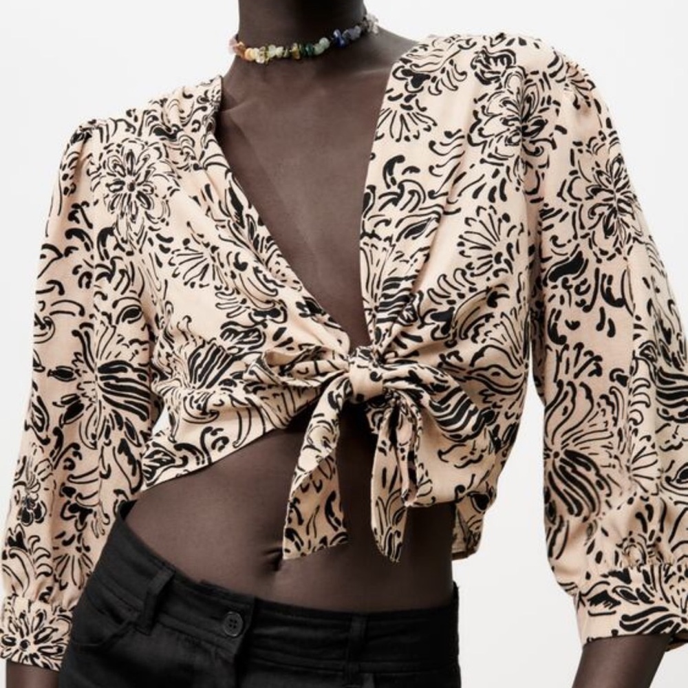Zara PRINTED BLOUSE WITH BOW